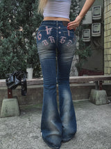 Hip-point bootcut denim pants