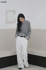 white cotton wide casual pants