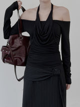 Drape Cowl Neck Halter Off-Shoulder