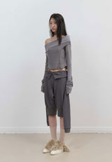 Curved Cut Layered Tee / Charcoal