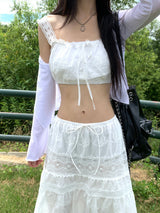  Garden Ethnic Lace Bustier & Long Maxi Skirt 2PCS SET (Ivory)