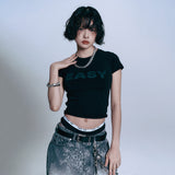 イージーシースルークロップ半袖- Black