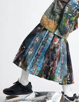 World' Print Pleated Skirt