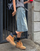 Side pin tuck washed bermuda denim pants