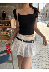 パンチングベルトホワイトAラインスカート(including belt)