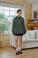 ARETE STRIPE OVERFIT COLLAR T-SHIRT / GREEN