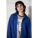 ARGYLE ELBOW KNIT ZIP-UP HOODIE / BLUE