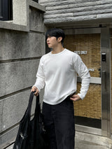 Waffle diagonal button crop long-sleeve t-shirt