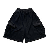 Dark denim balloon bermuda pants