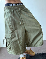 Riboni Crinkled Nylon Cargo Bermuda Shorts 3color