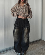 Lowkey Washing Quilting Balloon Denim Pants