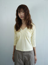 Shirring V-neck Top -Butter yellow