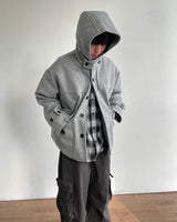 Carbon Wool Hooded Half Coat