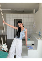 sky stripe strap sleeveless tee