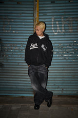 UNICORN VARSITY EMBLEM HOOD ZIP UP  BLACK