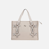 HIERARCHY STUDIOS ENE - Cream Metal Plate Stud Tote Bag