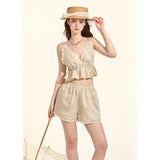[GirlyFancyClub] Pastel Style*Khaki Casual Lace-up Top