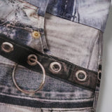 Printed Belt Denim Mini Skirt 232730519
