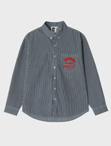 インフィニットカレッジロゴワンポケットストライプシャツ / グリーン-ホワイト [Unisex]