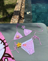 Stripe Aloha Tanning Kitty Bikini