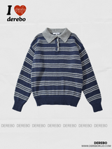 wool knit polo collar stripe knitwear