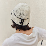 Heart Chain Crochet Ribbon Bucket Hat / Black
