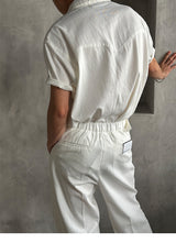 [MUSCLE FIT] クールエバーウェスタンデニムハーフシャツ (White)