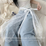 Koshin Strap See-through Lace Layered Wrap Skirt