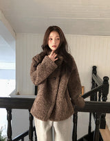 #Fluffy Boucle Ｈigh Neck Half Coat (4color)