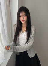 Detting Round V-Neck Knit Cardigan