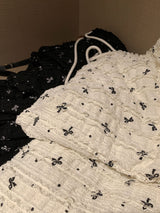 Lace ribbon banding wide pants