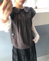 Lupek リボンチェックショートスリーブブラウス
