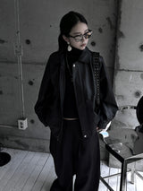 loose fit basic leather jacket
