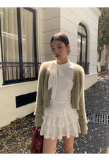 half turtleneck strap lace frill long-sleeve t-shirt