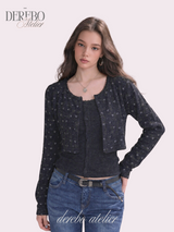 Line Charcoal Cardigan Two-piece Top