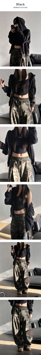 [Unisex] Crop 2way hood zip up(3color)