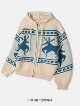Cowichan knit hood zip-up 4color