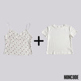 Cute Small Floral Lace Bustier Short Sleeve Set