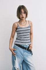 ストライプスリーブレス (blue)