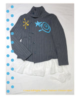 UnsocialNight original literary wool contrast colour フラワーアレンジメントプリントツイードジャケット detachableレースコート