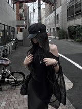 see-through overfit knit cape