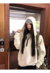 Niche Wide Hooded Wool Zip-Up Knitwear