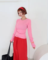 Jelly vivid V-neck Long-sleeved T-shirt