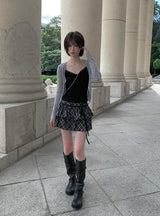Dylan Check Ribbon Tiered Mini Skirt