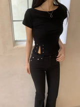Lost Ball Stud Boat Neck Slit Half Tee