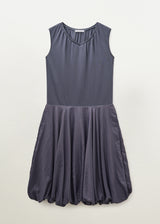 Shirred V-Neck Volume Dress (Deep Purple)