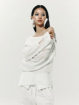 DAMAGE OFF SHOULDER KNIT WHITE