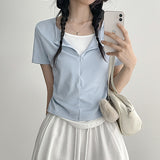 Delicate Fit Layered Half-Zip Short Sleeve T-Shirt (4 colors)