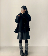Bomi A-line pleated check midi skirt 