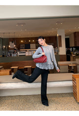 Gray Under Frill Layered Cardigan Top